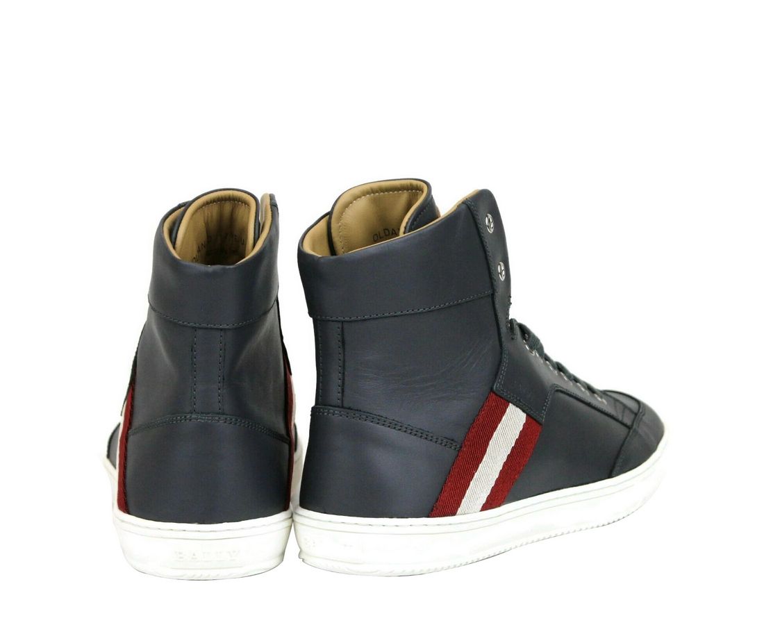  - Dark Grey Calf Leather Hi Top Sneaker With Red Beige