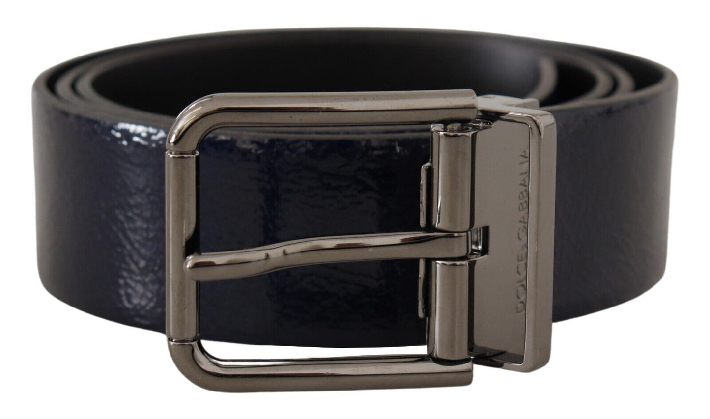  - Elegant Blue Leather Belt with Silver Buckle