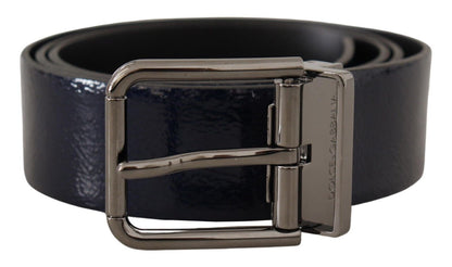  - Elegant Blue Leather Belt with Silver Buckle