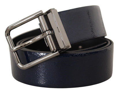  - Elegant Blue Leather Belt with Silver Buckle