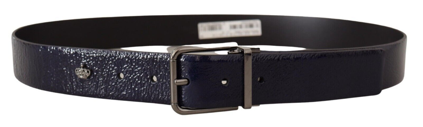  - Elegant Blue Leather Belt with Silver Buckle