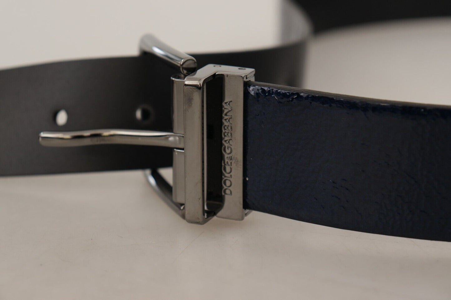 Elegant Blue Leather Belt with Silver Buckle - The Luxe Alliance