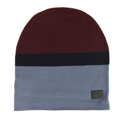  - Unisex Burgundy Blue Wool Beanie Medium Knit Cap