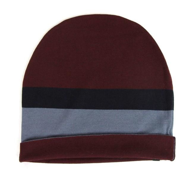  - Unisex Burgundy Blue Wool Beanie Medium Knit Cap