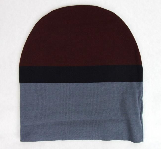  - Unisex Burgundy Blue Wool Beanie Medium Knit Cap