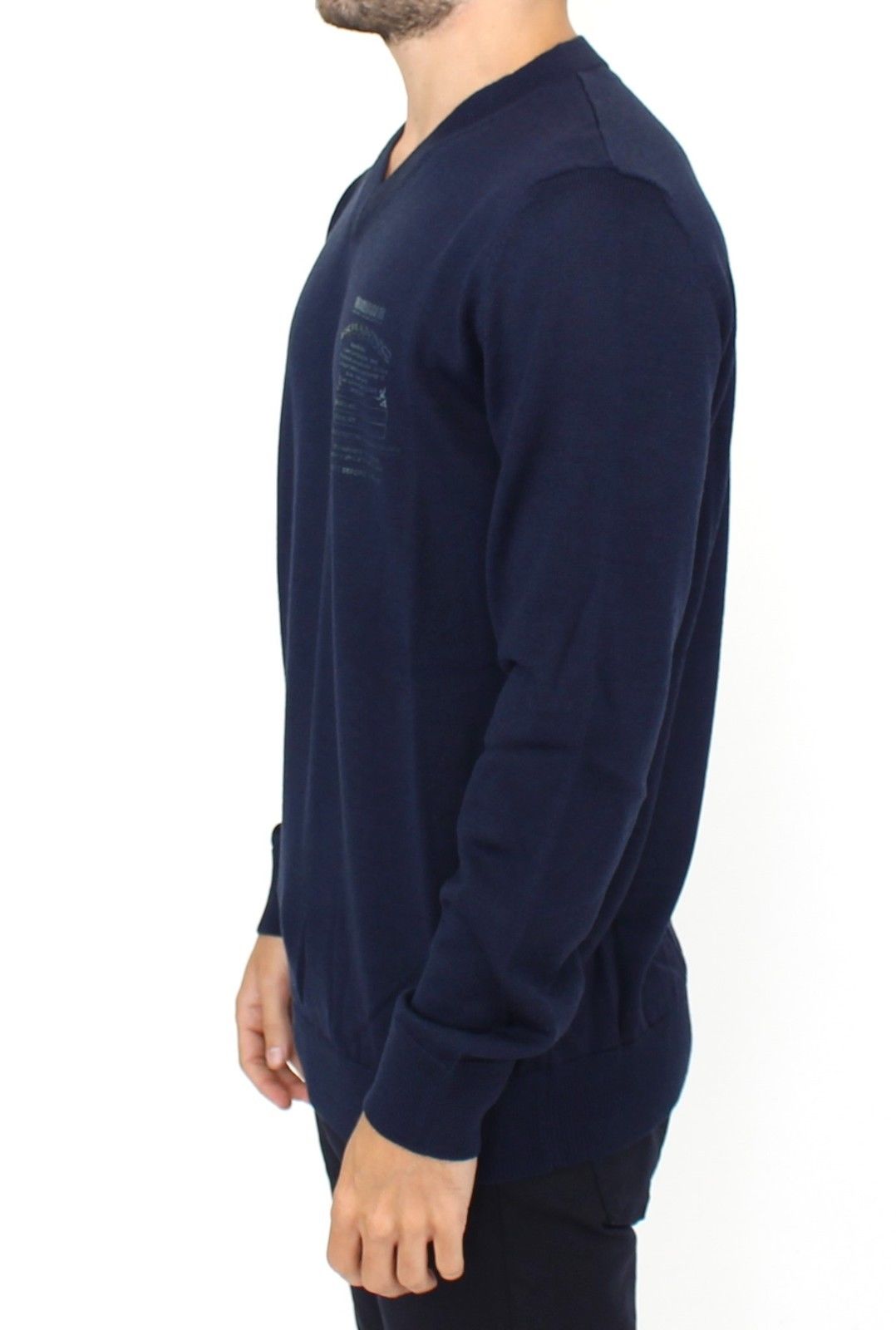  - Elegant Blue V-Neck Wool Blend Pullover