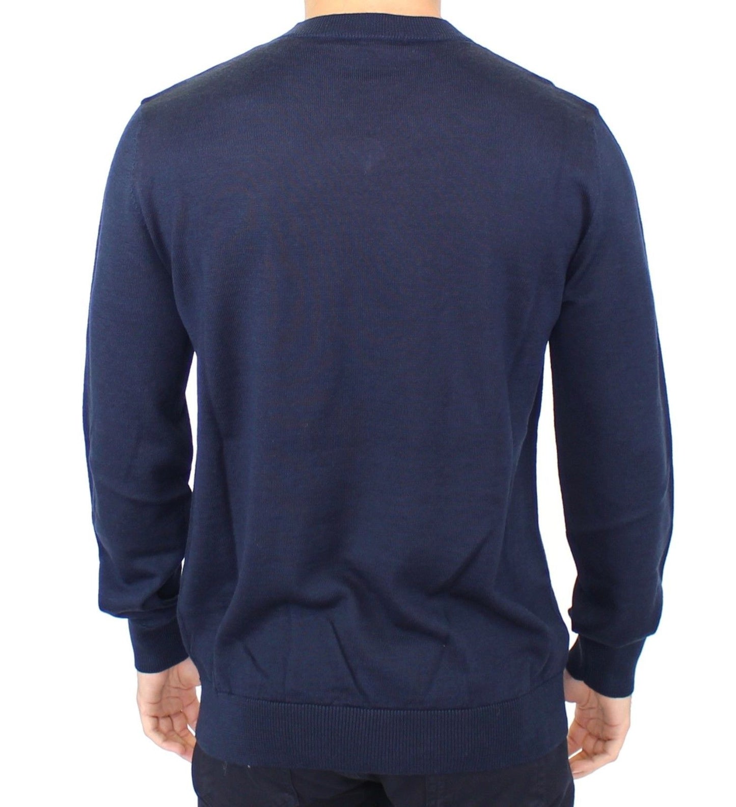  - Elegant Blue V-Neck Wool Blend Pullover