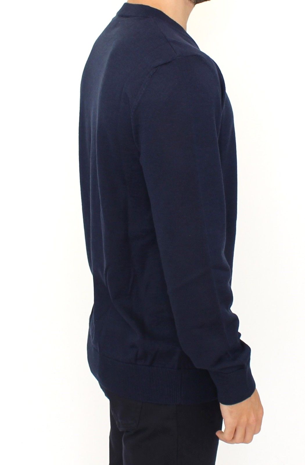  - Elegant Blue V-Neck Wool Blend Pullover