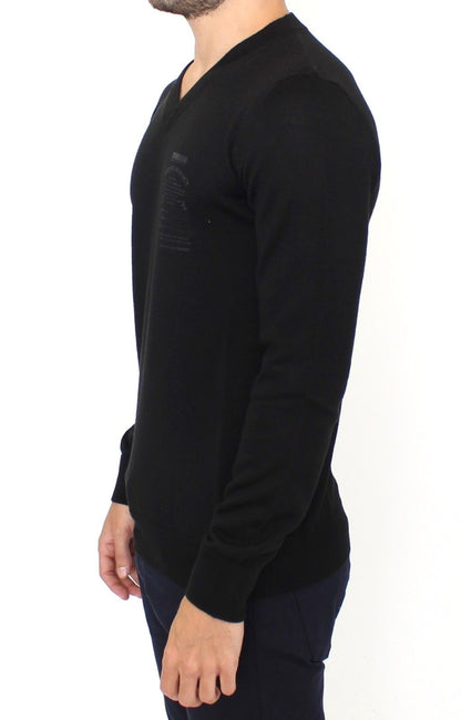  - Elegant Black V-Neck Wool Blend Sweater