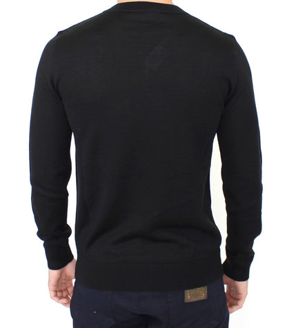  - Elegant Black V-Neck Wool Blend Sweater