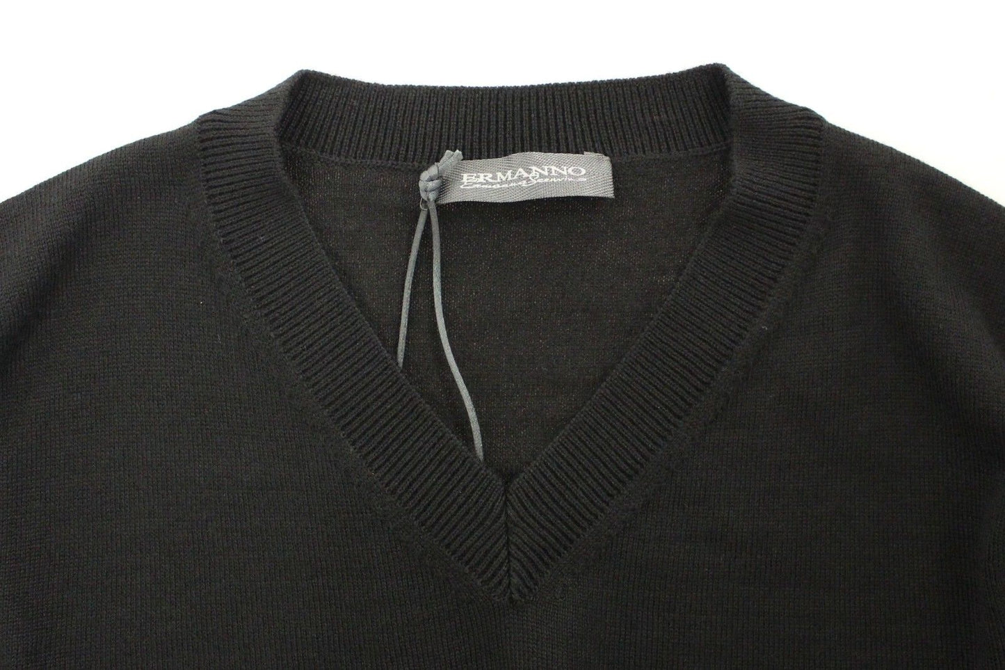  - Elegant Black V-Neck Wool Blend Sweater