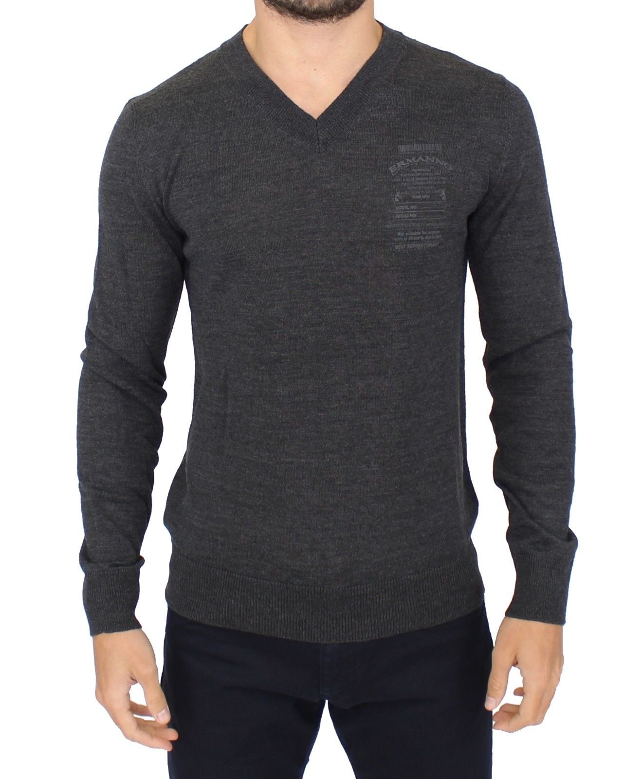  - Chic Gray V-Neck Wool Blend Pullover Sweater