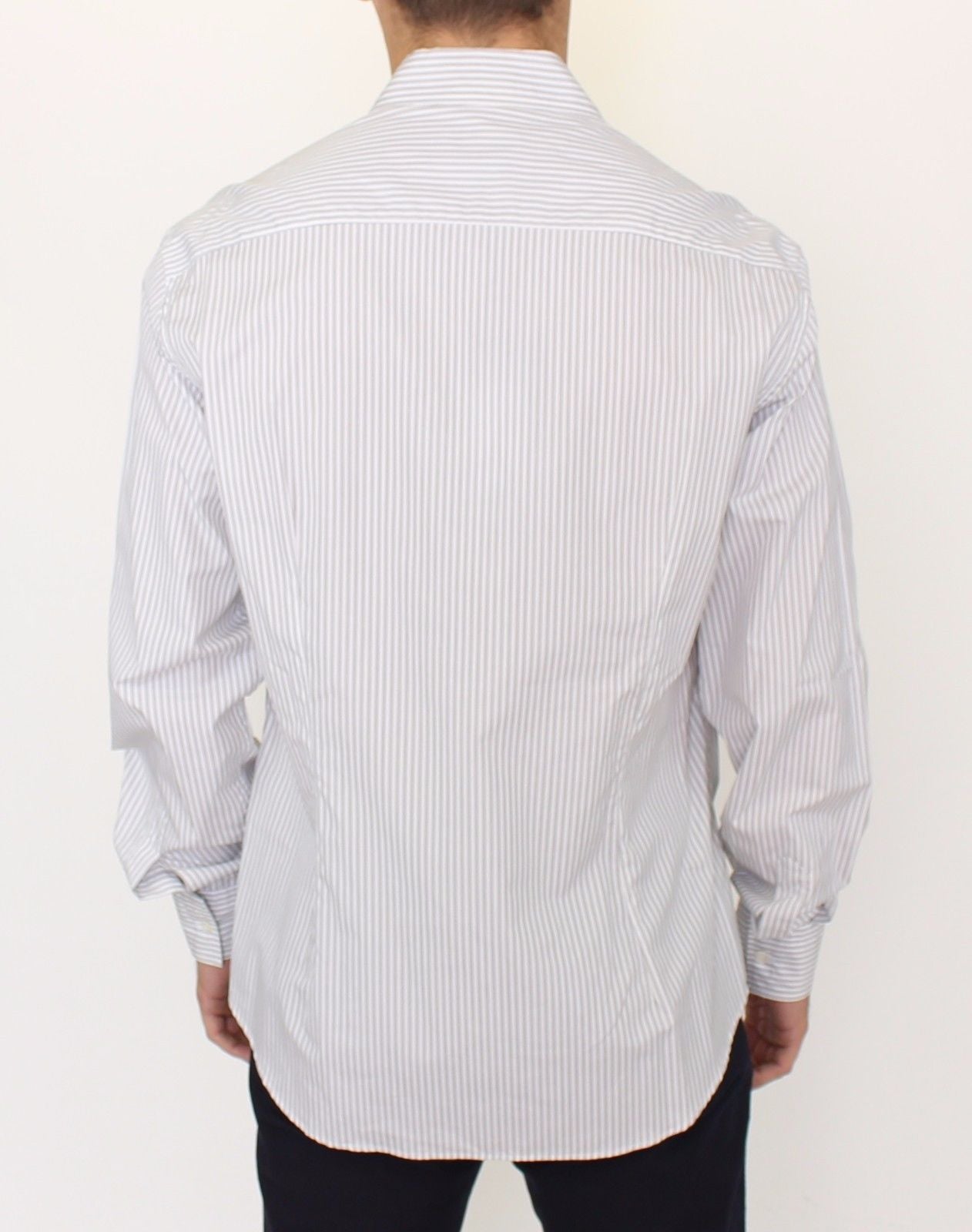  - Elegant White and Gray Striped Cotton Shirt