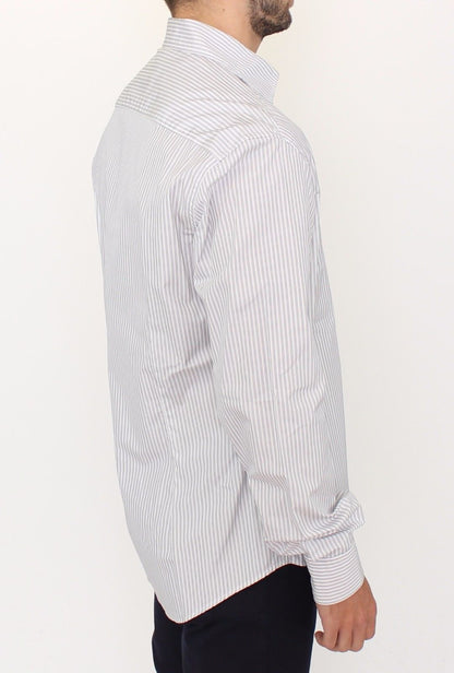  - Elegant White and Gray Striped Cotton Shirt