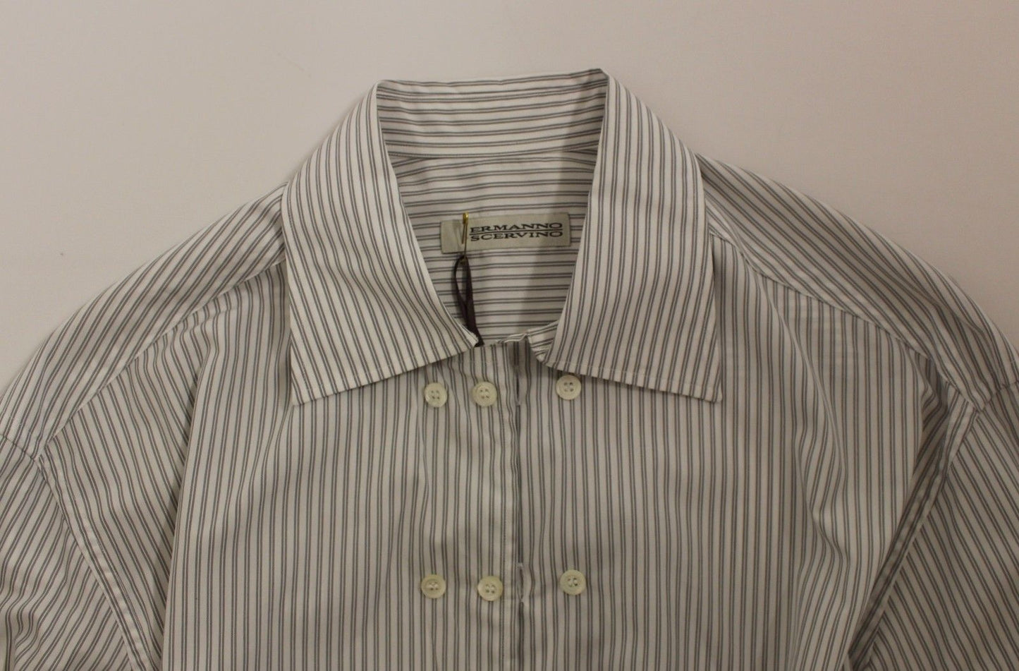  - Elegant White and Gray Striped Cotton Shirt