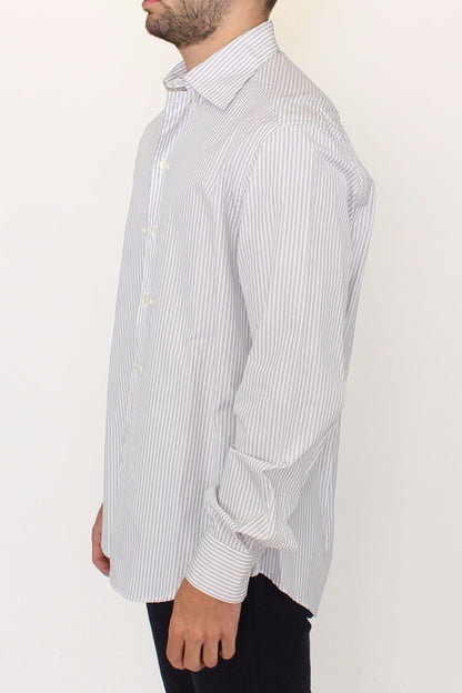  - Elegant White and Gray Striped Cotton Shirt