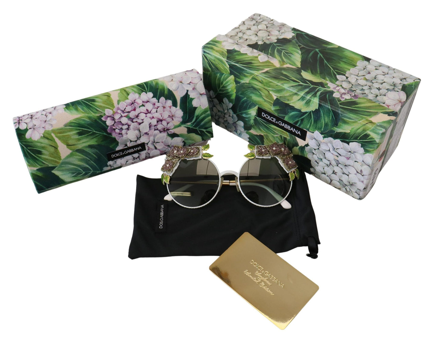  - Elegant Floral Embellished Gold Sunglasses