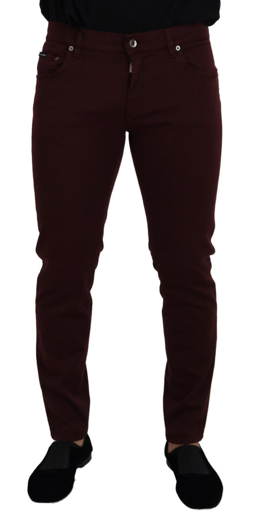  - Slim Fit Bordeaux Jeans - Italian Luxury