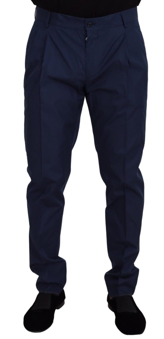  - Elegant Slim Fit Chinos in Blue Silk Blend