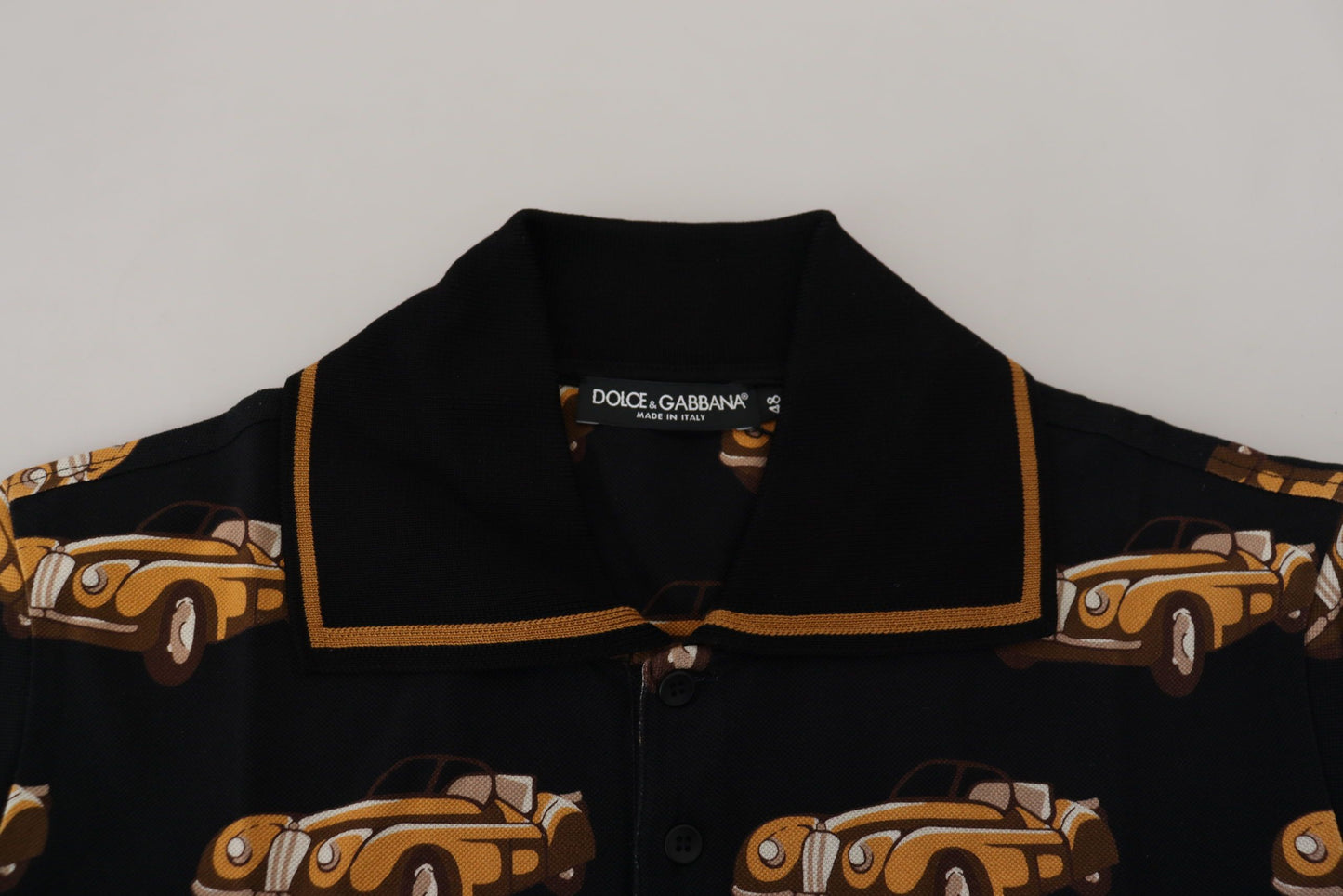  - Elegant Car Print Polo T-Shirt in Black