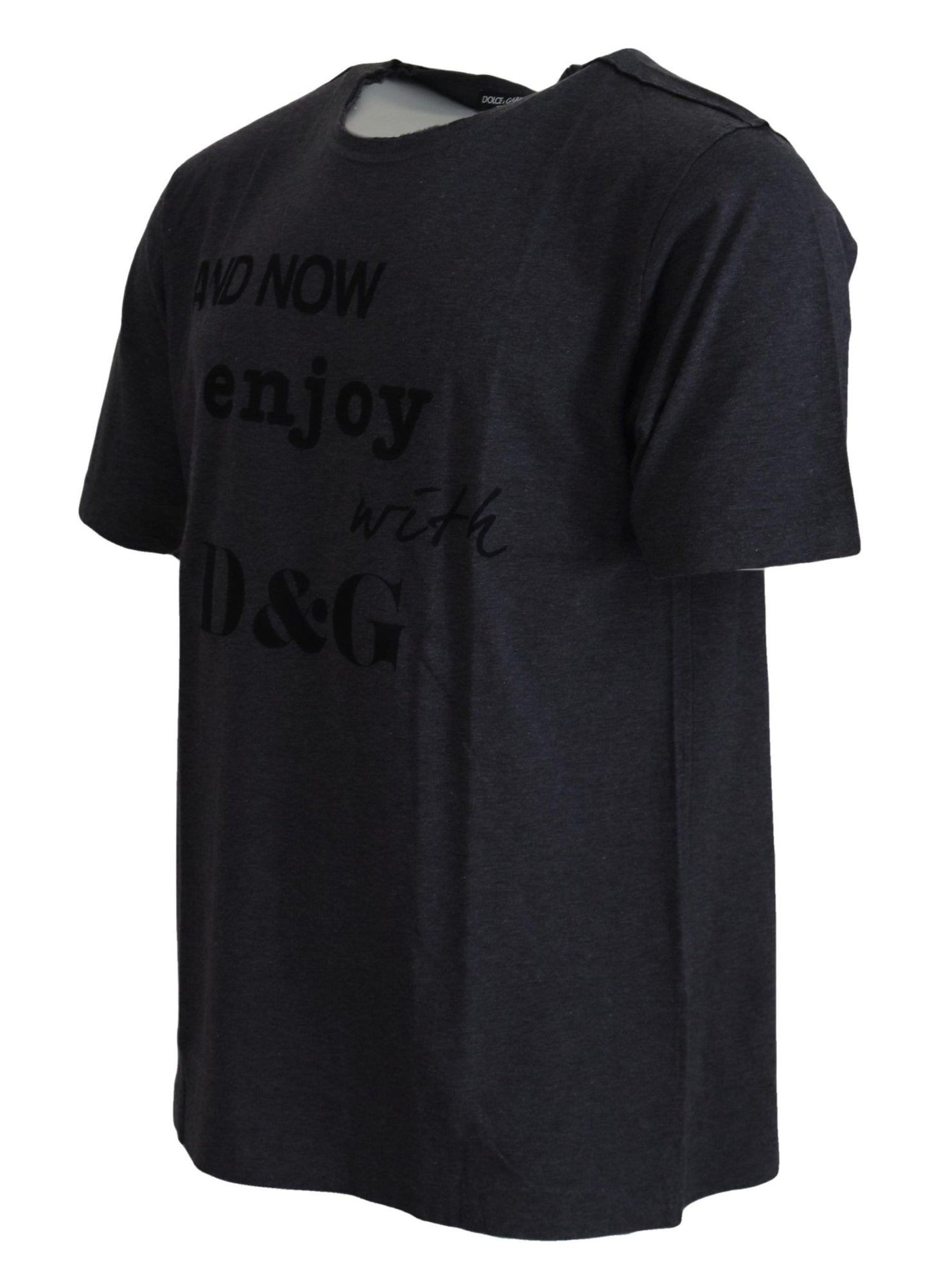  - Elegant Gray Motive Crew Neck T-Shirt