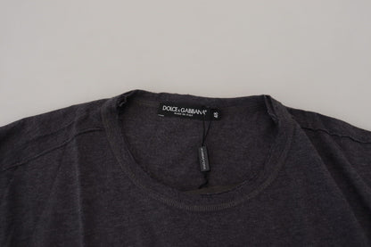  - Elegant Gray Motive Crew Neck T-Shirt