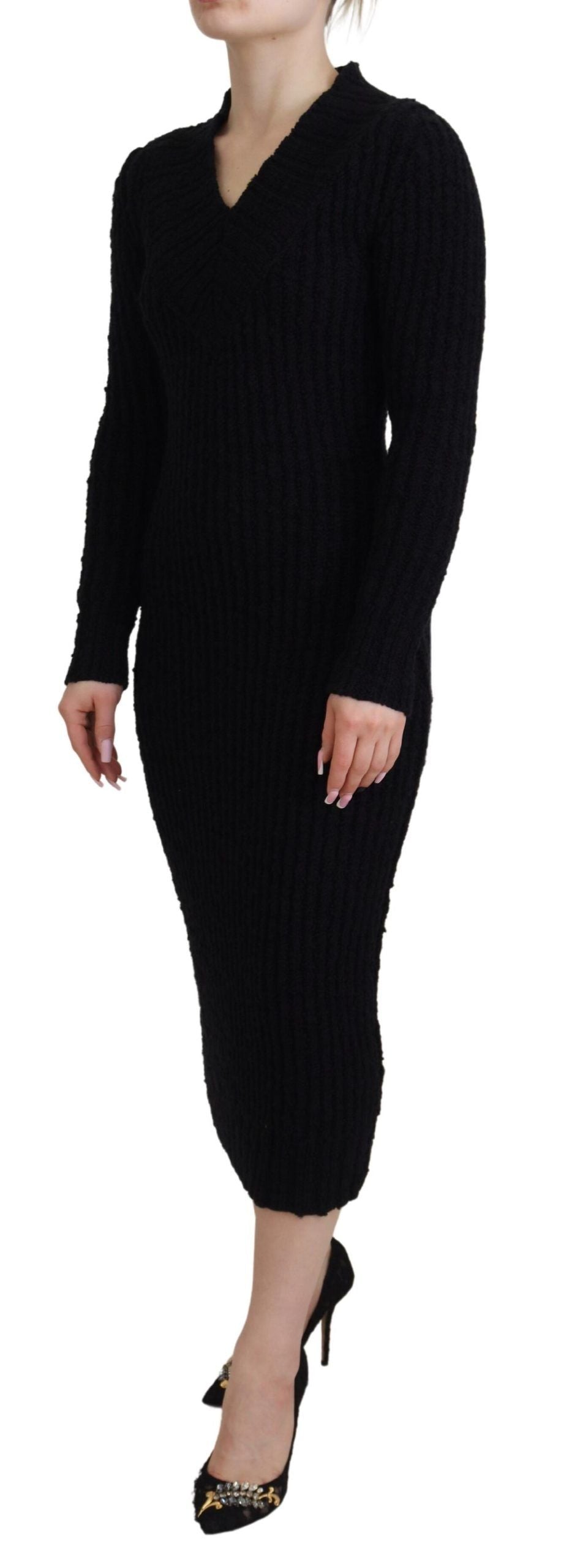  - Elegant Black Wool Blend Sweater Dress