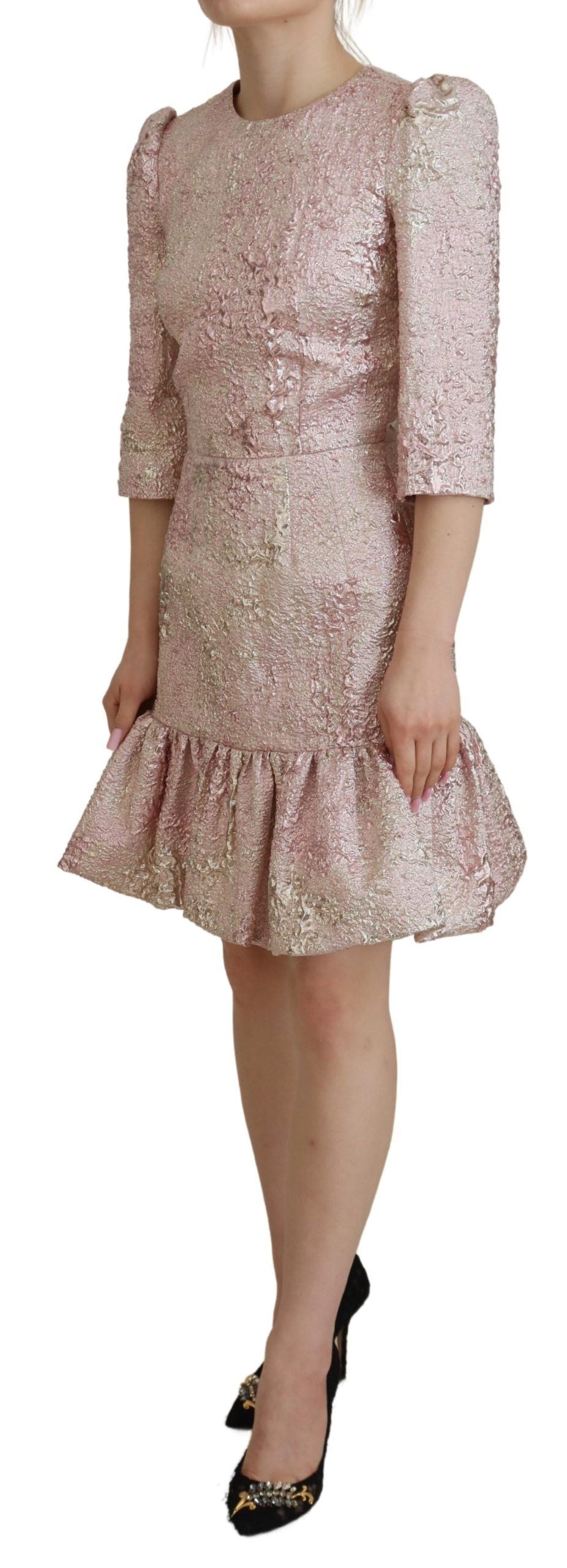  - Elegant Pink Jacquard Midi Sheath Dress