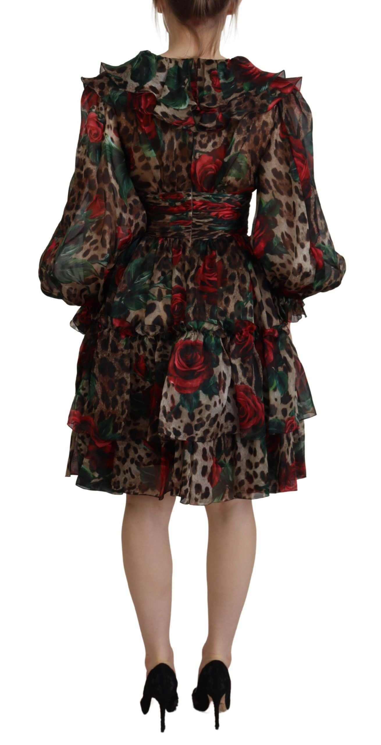  - Silk Leopard Print & Red Roses Dress