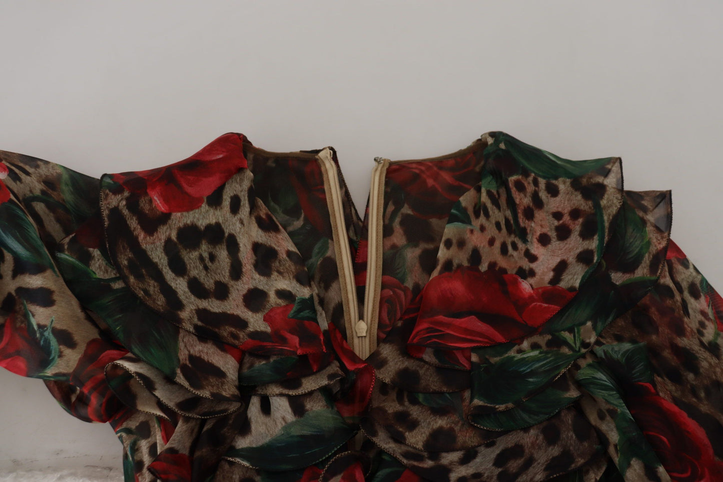  - Silk Leopard Print & Red Roses Dress