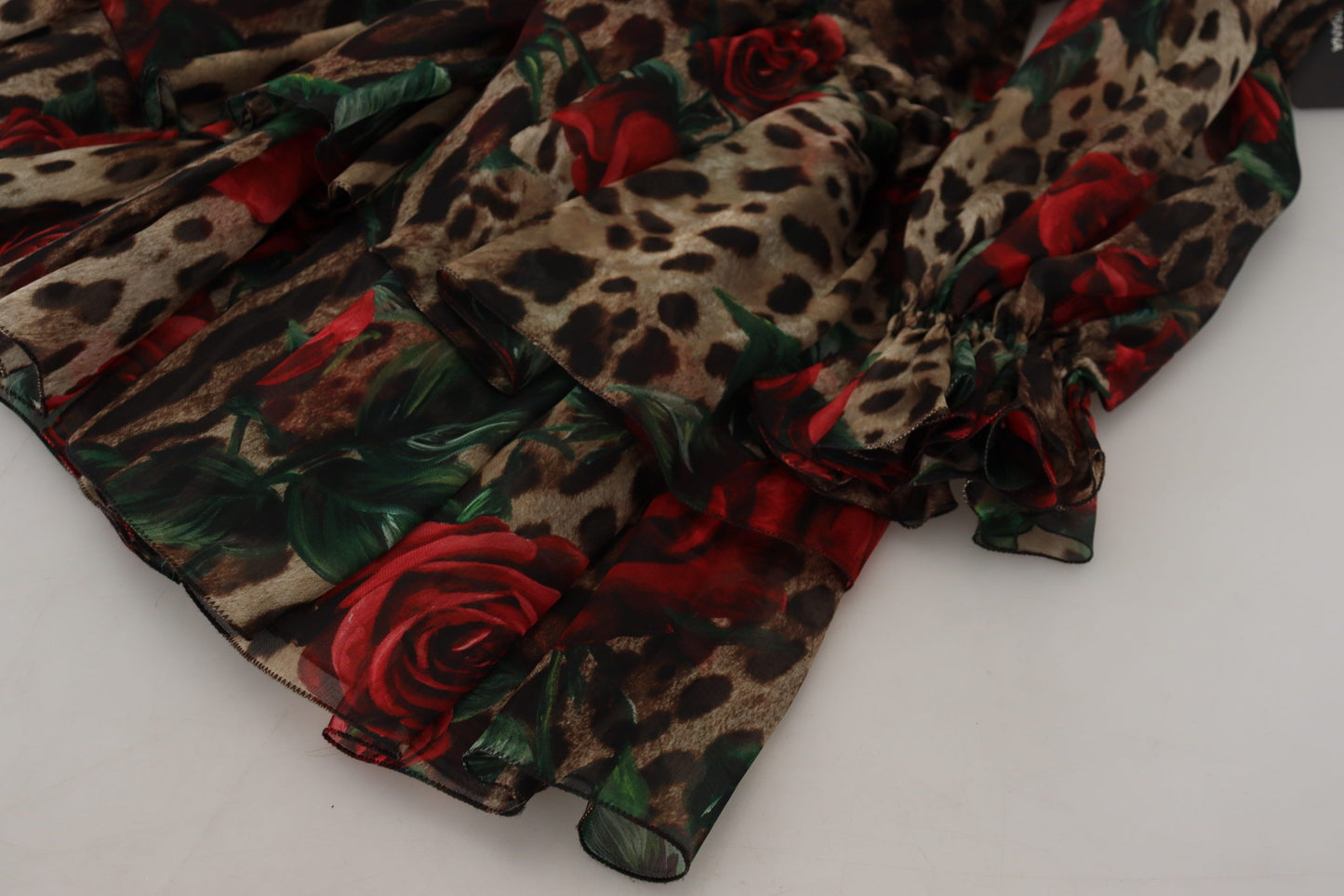  - Silk Leopard Print & Red Roses Dress