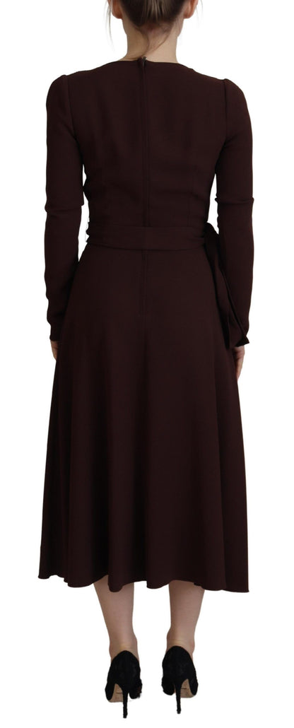  - Elegant Brown Long Sleeve Wrap Dress