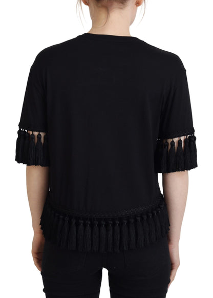  - Elegant Black Cotton Short Sleeve Tee