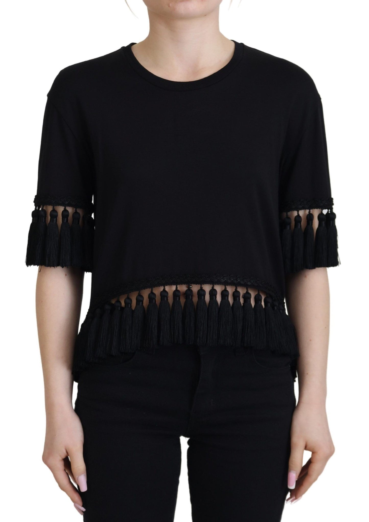  - Elegant Black Cotton Short Sleeve Tee