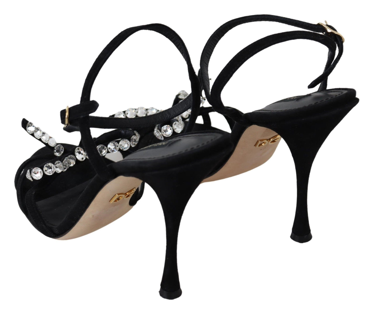  - Elegant Suede High Sandals with Crystal Bows