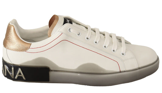  - Elegant White & Gold Leather Sneakers