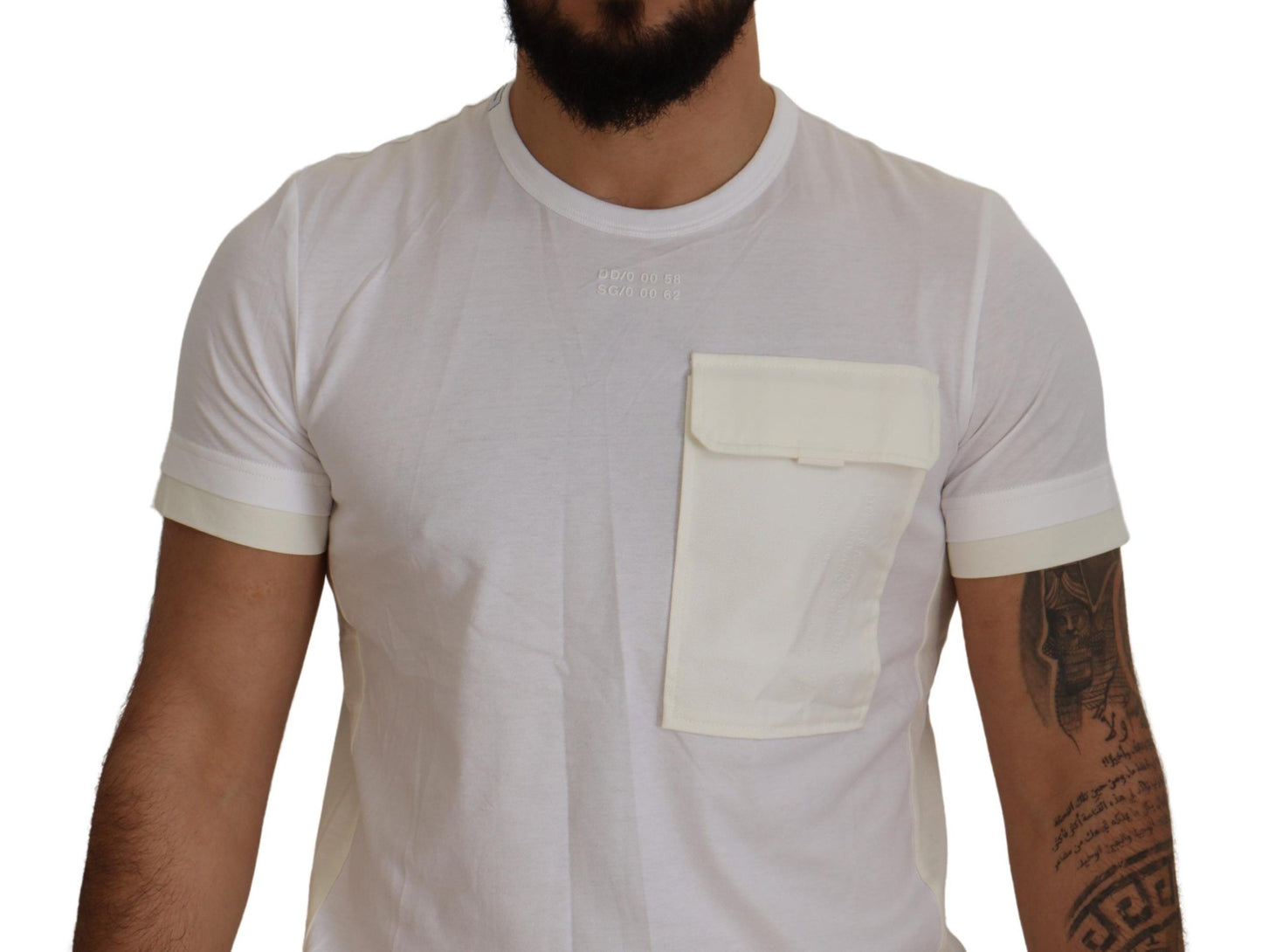  - Elegant White Cotton Tee with DG Chest Pocket