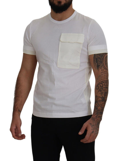  - Elegant White Cotton Tee with DG Chest Pocket