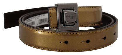  - Gold Square Buckle Leather Belt