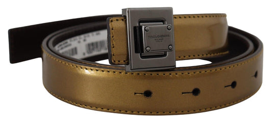  - Gold Square Buckle Leather Belt