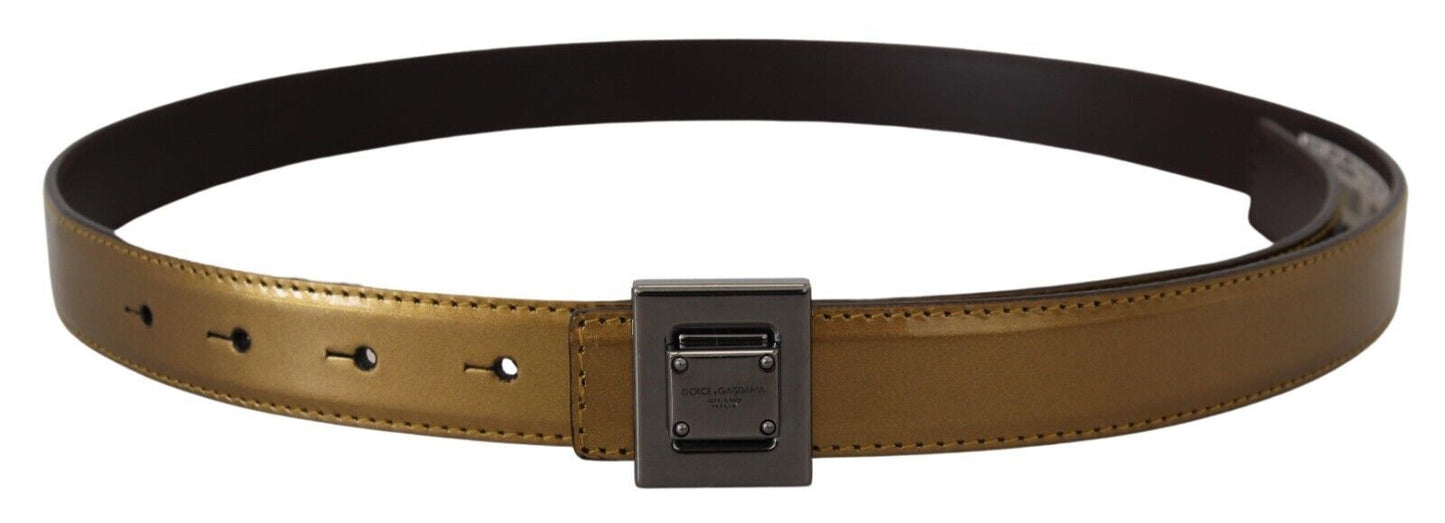  - Gold Square Buckle Leather Belt