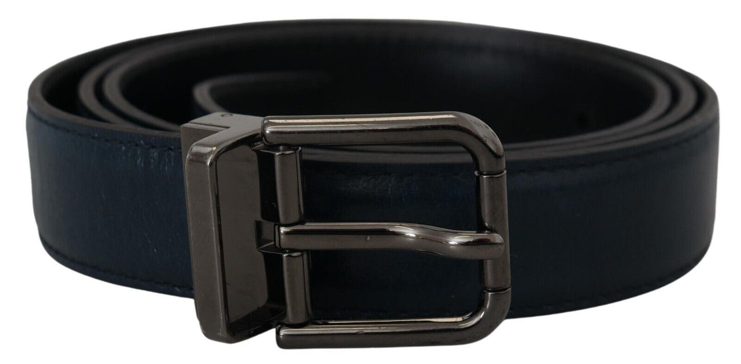 Elegant Dark Blue Leather Belt by Dolce & Gabbana