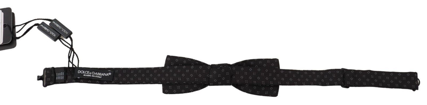  - Exclusive Silk Patterned Black Bow Tie