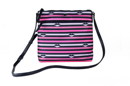  - Jae Nylon Leather Flat Pink Striped Multi Crossbody HandBag Purse