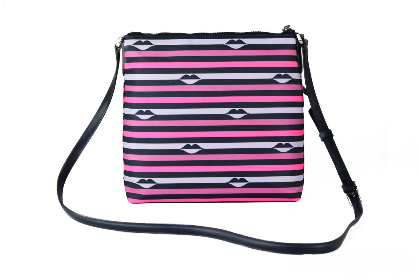  - Jae Nylon Leather Flat Pink Striped Multi Crossbody HandBag Purse