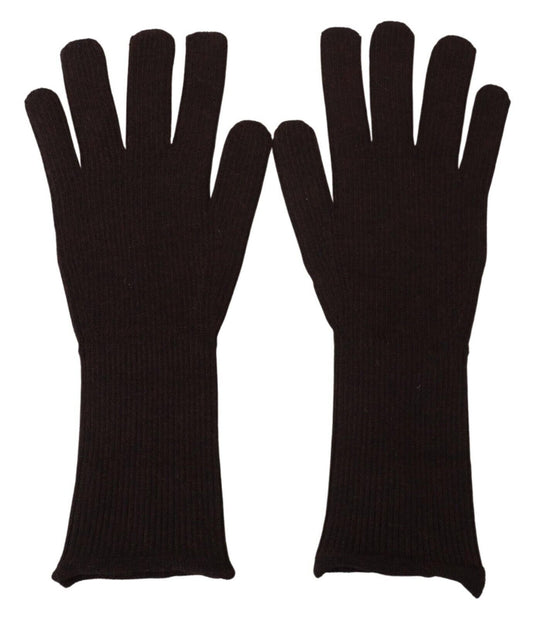  - Elegant Silk Cashmere Brown Gloves