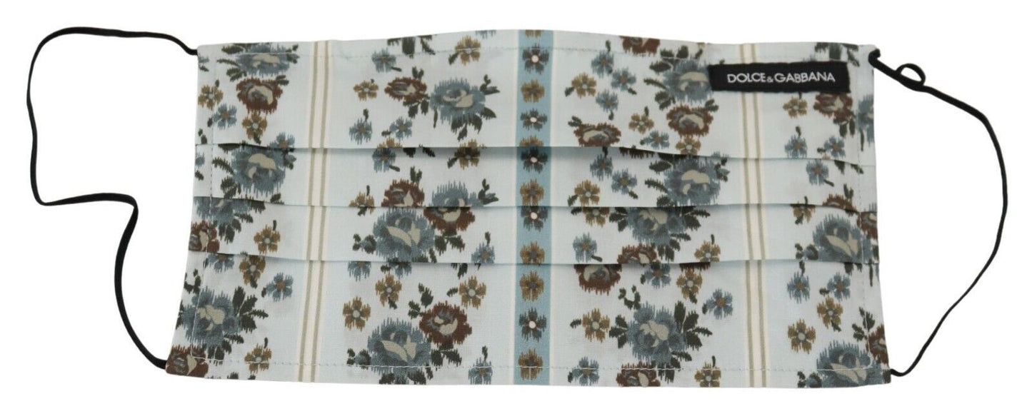 Chic White Floral Pleated Cotton Face Mask by Dolce & Gabbana