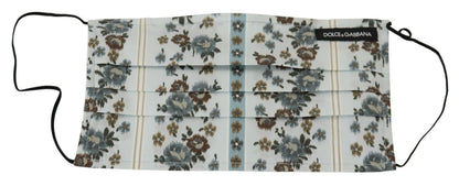 Chic White Floral Pleated Cotton Face Mask by Dolce & Gabbana