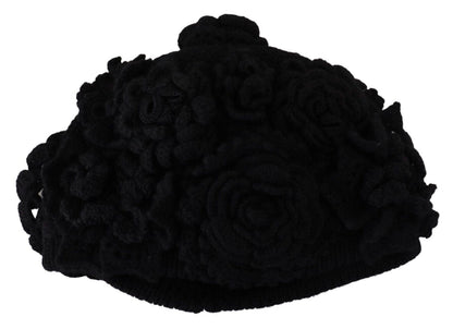  - Elegant Black Virgin Wool Beanie Hat