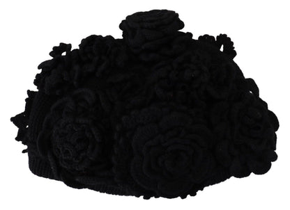  - Elegant Black Virgin Wool Beanie Hat